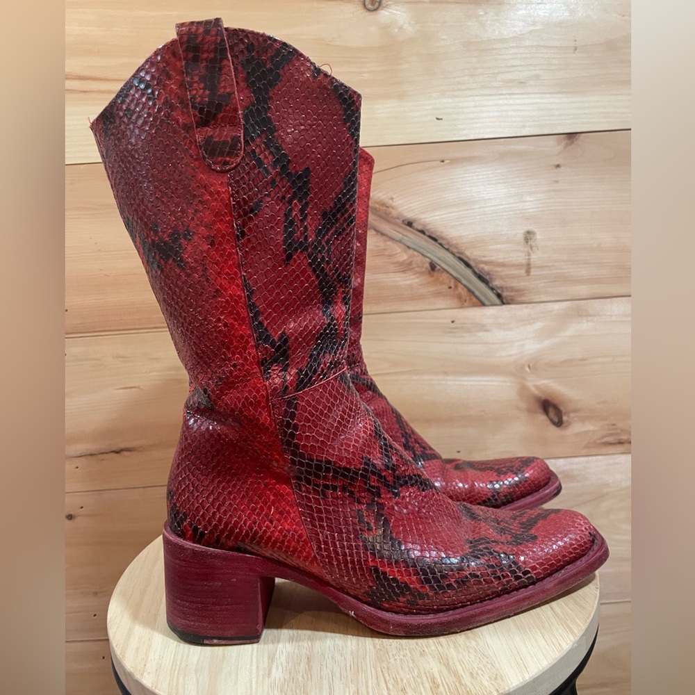 Hype Red Leather Snake Embossed Boots Size 7